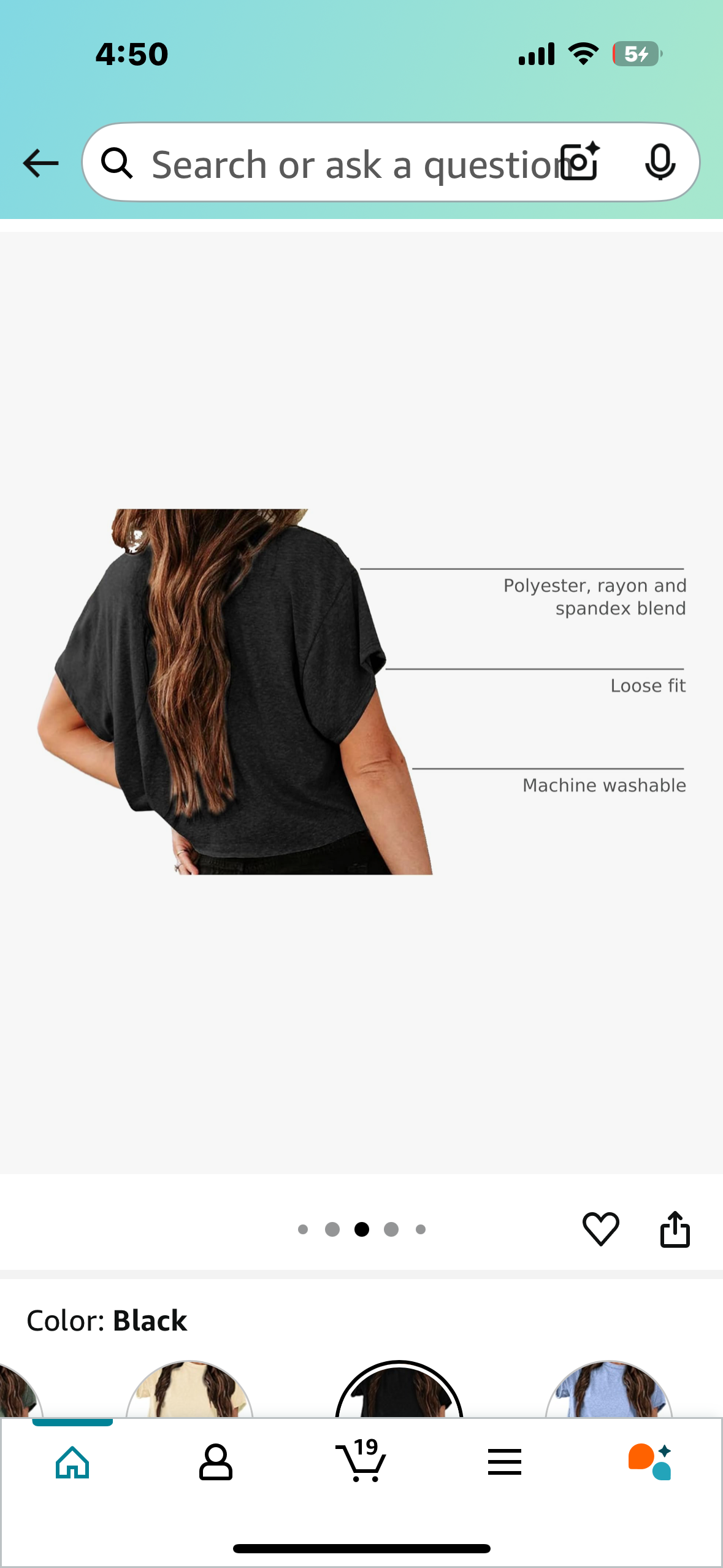 Women's Trendy Cropped Short Sleeve Loose Fit Crew Neck Basic Tee, Black (Size S)