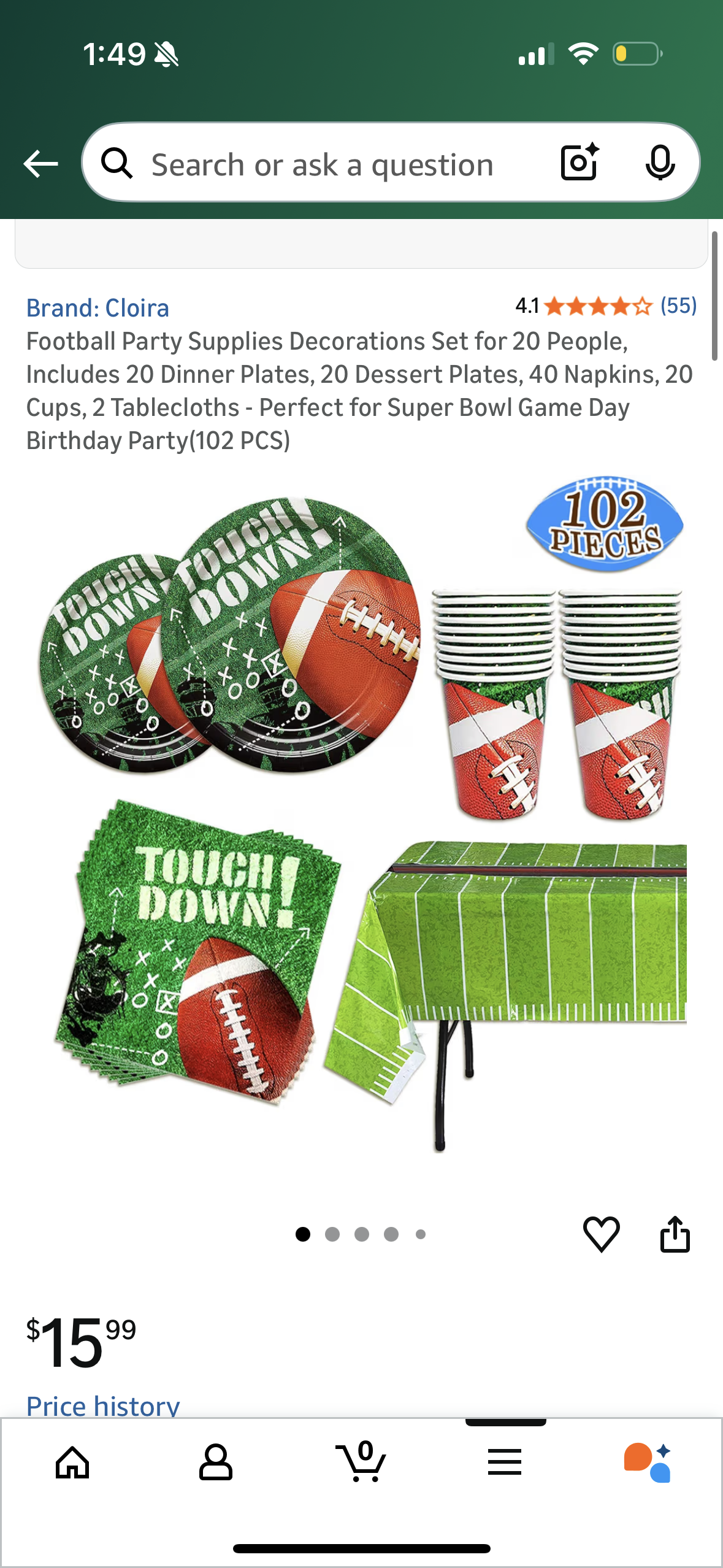 Football Party Supplies Decorations Set for 20 People, Includes 20 Dinner Plates, 20 Dessert Plates, 40 Napkins, 20 Cups, 2 Tablecloths - Perfect for Super Bowl Game Day Birthday Party(102 PCS)