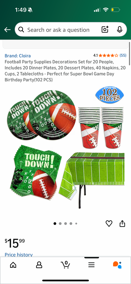 Football Party Supplies Decorations Set for 20 People, Includes 20 Dinner Plates, 20 Dessert Plates, 40 Napkins, 20 Cups, 2 Tablecloths - Perfect for Super Bowl Game Day Birthday Party(102 PCS)