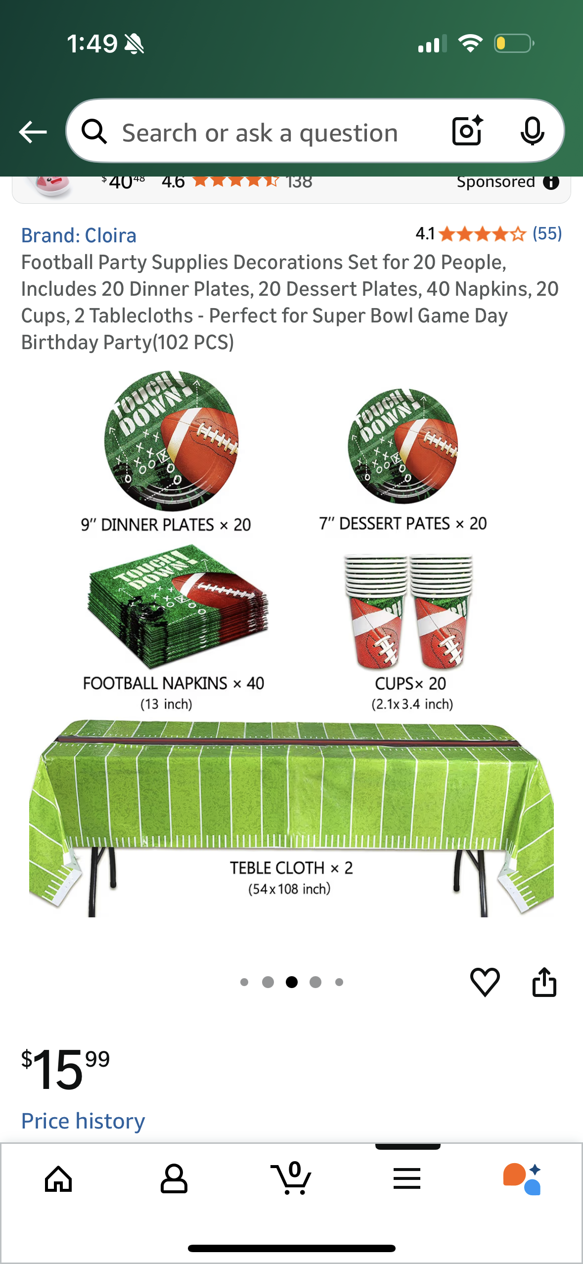 Football Party Supplies Decorations Set for 20 People, Includes 20 Dinner Plates, 20 Dessert Plates, 40 Napkins, 20 Cups, 2 Tablecloths - Perfect for Super Bowl Game Day Birthday Party(102 PCS)