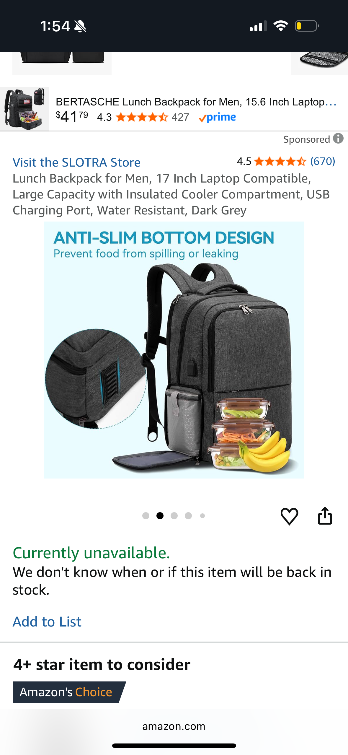 Lunch Backpack for Men, 17 Inch Laptop Compatible, Large Capacity with Insulated Cooler Compartment, USB Charging Port, Water Resistant, Dark Grey