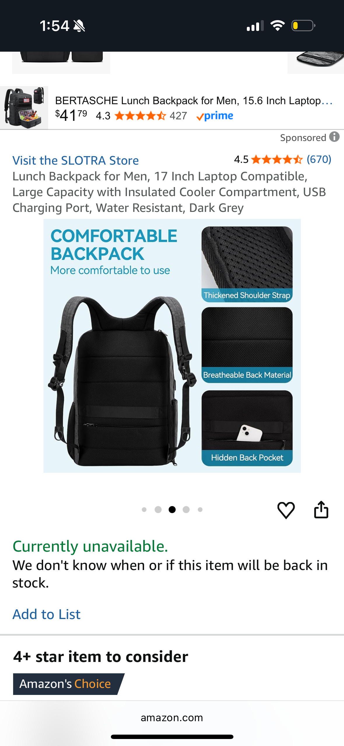 Lunch Backpack for Men, 17 Inch Laptop Compatible, Large Capacity with Insulated Cooler Compartment, USB Charging Port, Water Resistant, Dark Grey