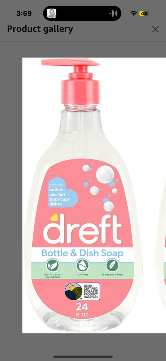Dreft Baby, Bottle and Dish Soap, Removes Milk Film & Odor, Plant Based, Fragrance Free