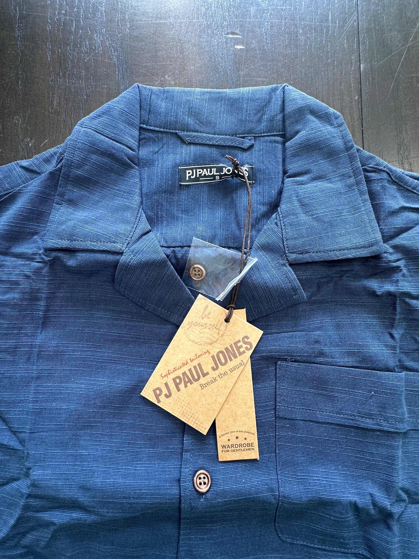 PJ PAUL JONES Men’s Short Sleeve Button Down Shirt, Summer Beach Untuckit Cotton Shirt with Pocket, Navy (Size Small)