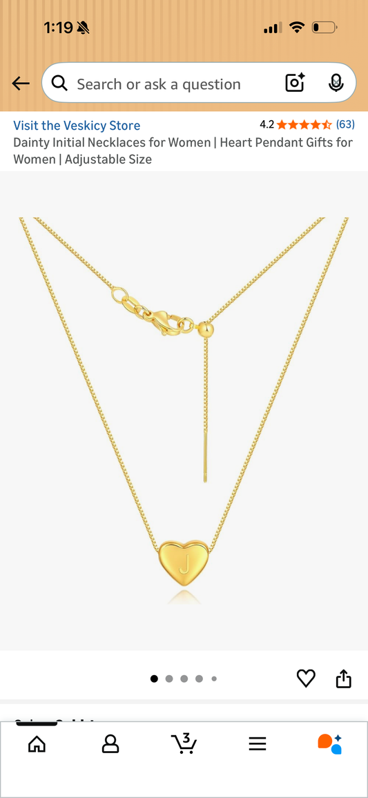 Dainty Initial (J) Necklaces for Women | Heart Pendant Gifts for Women | Adjustable Size