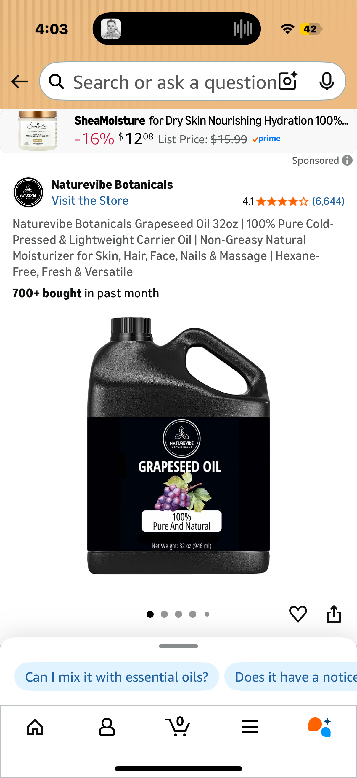 Naturevibe Botanicals Grapeseed Oil 32oz | 100% Pure Cold-Pressed & Lightweight Carrier Oil | Non-Greasy Natural Moisturizer for Skin, Hair, Face, Nails & Massage | Hexane-Free, Fresh & Versatile