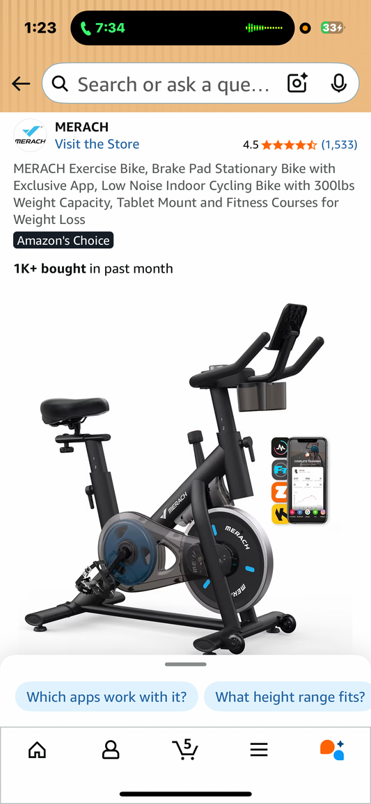 MERACH Exercise Bike, Stationary Bike with Exclusive App, Low Noise Indoor Cycling Bike with 300lbs Weight Capacity, Tablet Mount (W534)