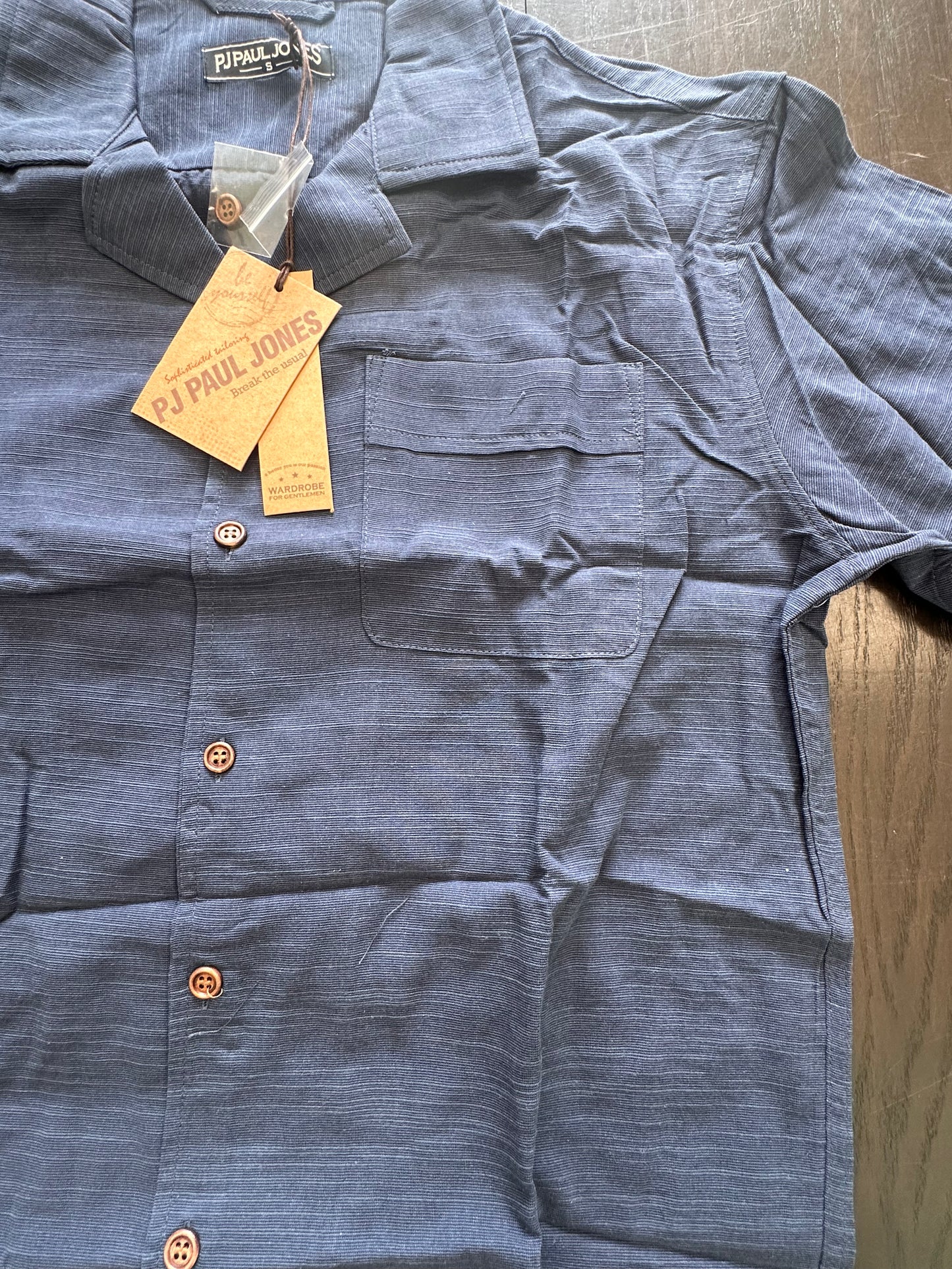 PJ PAUL JONES Men’s Short Sleeve Button Down Shirt, Summer Beach Untuckit Cotton Shirt with Pocket, Navy (Size Small)