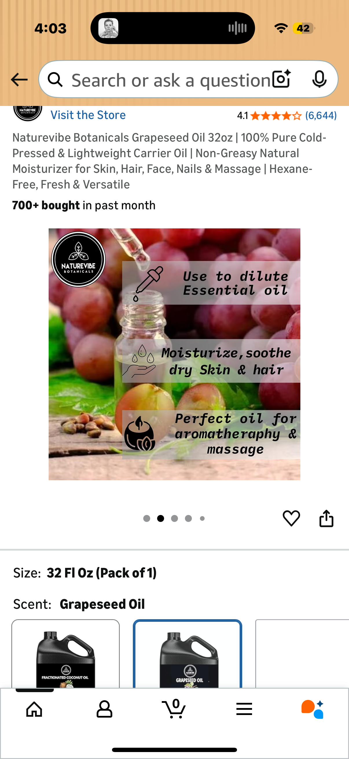 Naturevibe Botanicals Grapeseed Oil 32oz | 100% Pure Cold-Pressed & Lightweight Carrier Oil | Non-Greasy Natural Moisturizer for Skin, Hair, Face, Nails & Massage | Hexane-Free, Fresh & Versatile