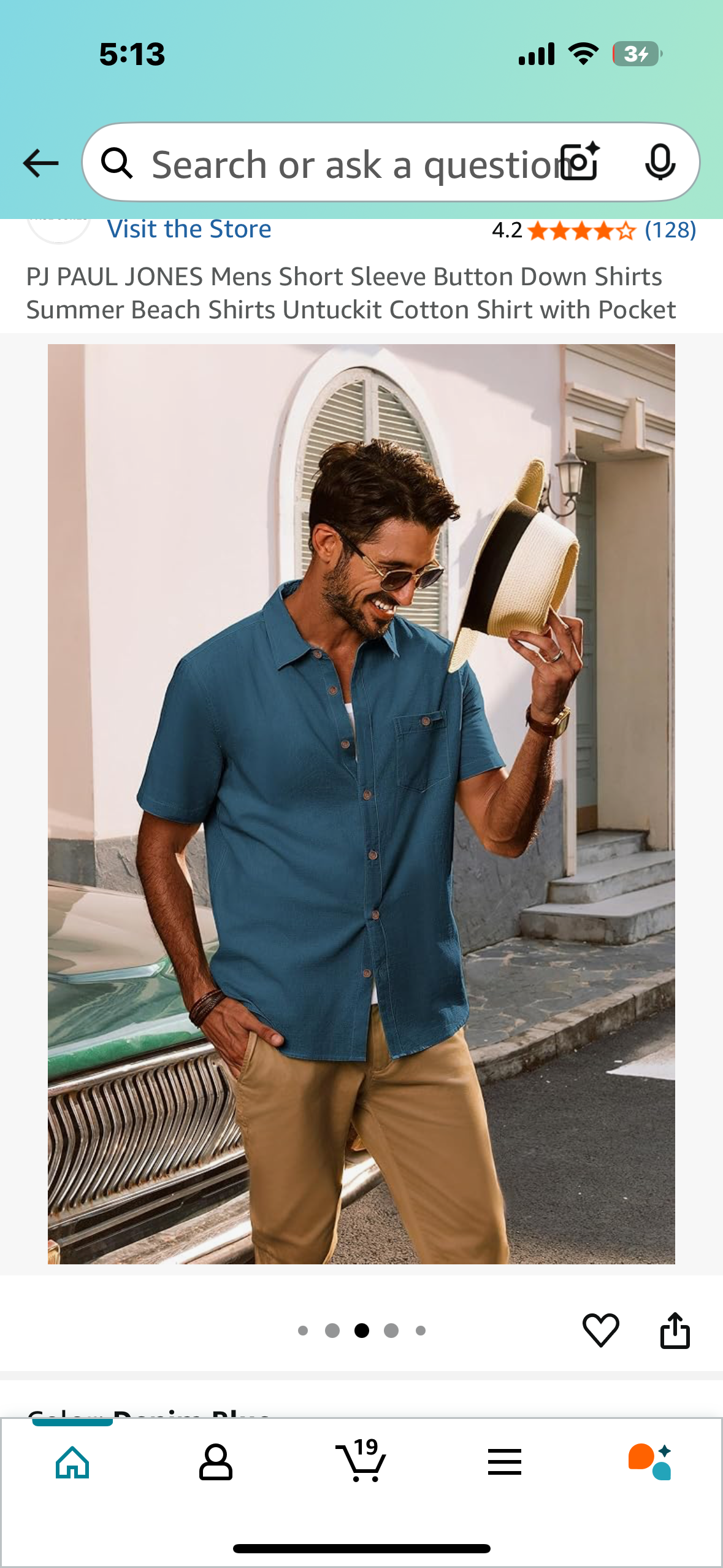 PJ PAUL JONES Men’s Short Sleeve Button Down Shirt, Summer Beach Untuckit Cotton Shirt with Pocket, Navy (Size Small)