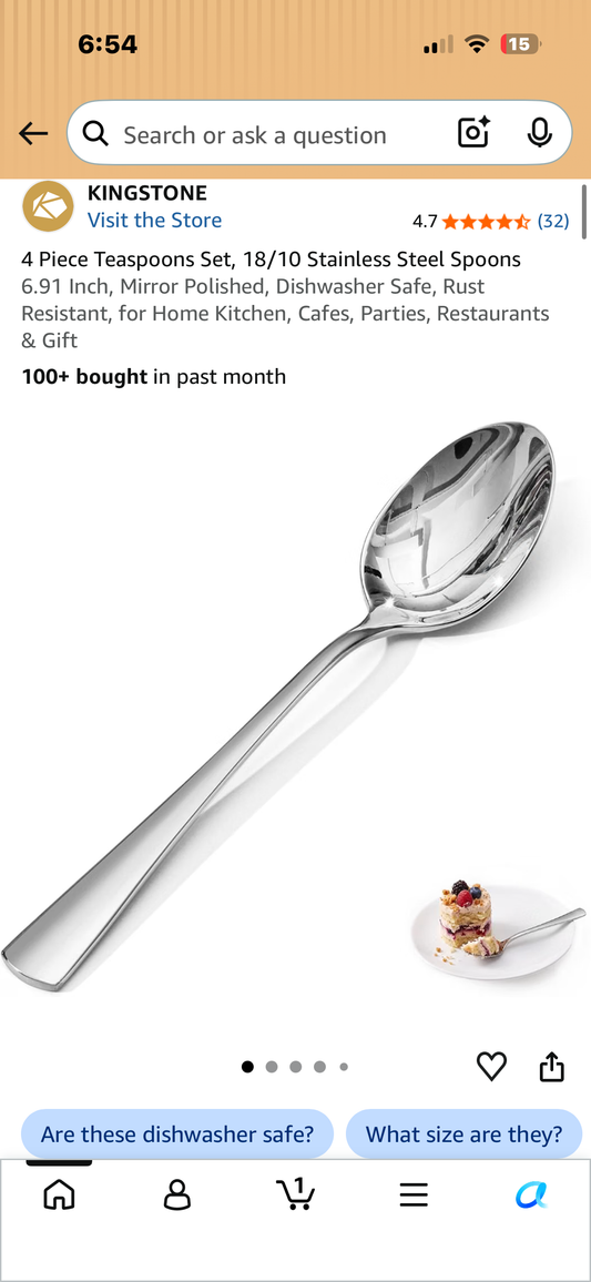 4 Piece Teaspoons Set, 18/10 Stainless Steel Spoons 6.91 Inch, Mirror Polished, Dishwasher Safe, Rust Resistant, for Home Kitchen, Cafes, Parties, Restaurants & Gift