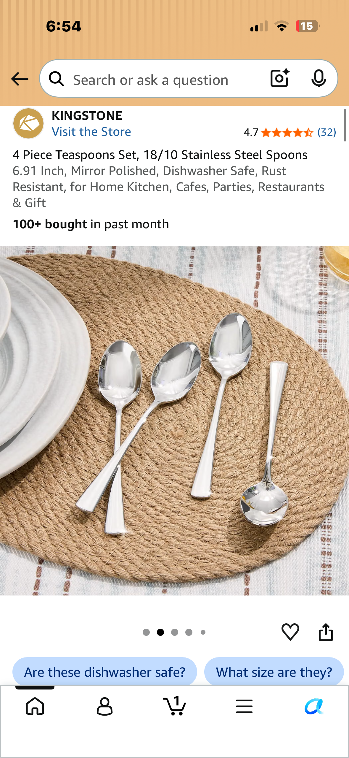 4 Piece Teaspoons Set, 18/10 Stainless Steel Spoons 6.91 Inch, Mirror Polished, Dishwasher Safe, Rust Resistant, for Home Kitchen, Cafes, Parties, Restaurants & Gift
