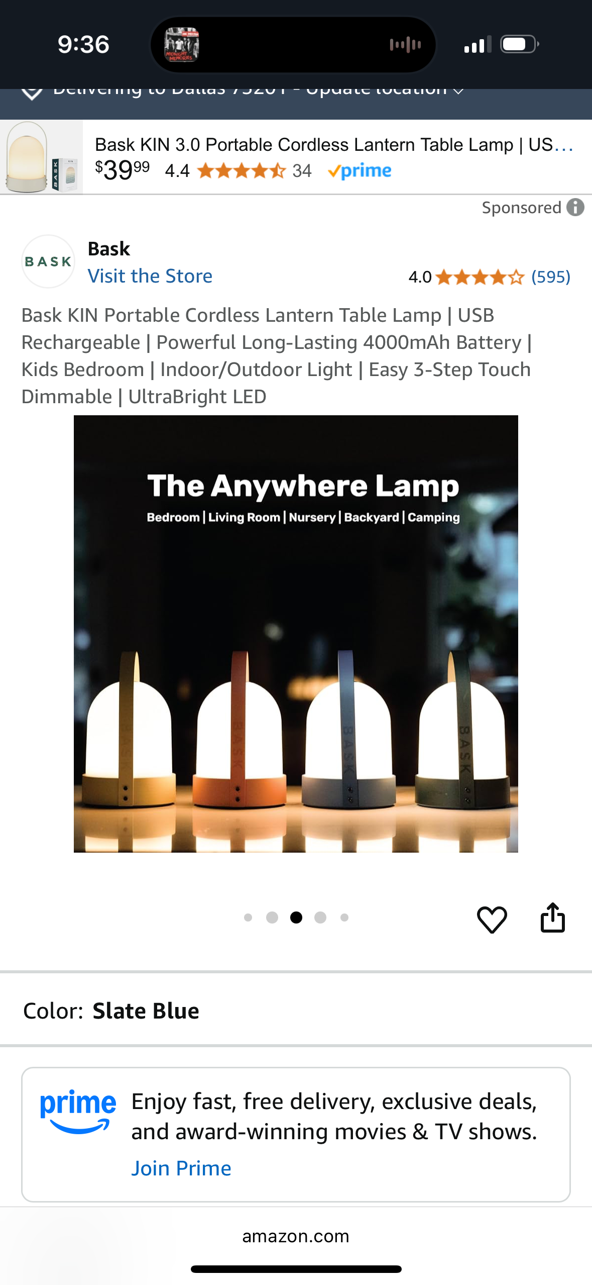 Bask KIN 2.0 Portable Cordless Lantern Table Lamp | USB Rechargeable | Powerful Long-Lasting 4000mAh Battery | Kids Bedroom | Easy 3-Step Touch Dimmable | UltraBright LED (Sunflower Yellow)