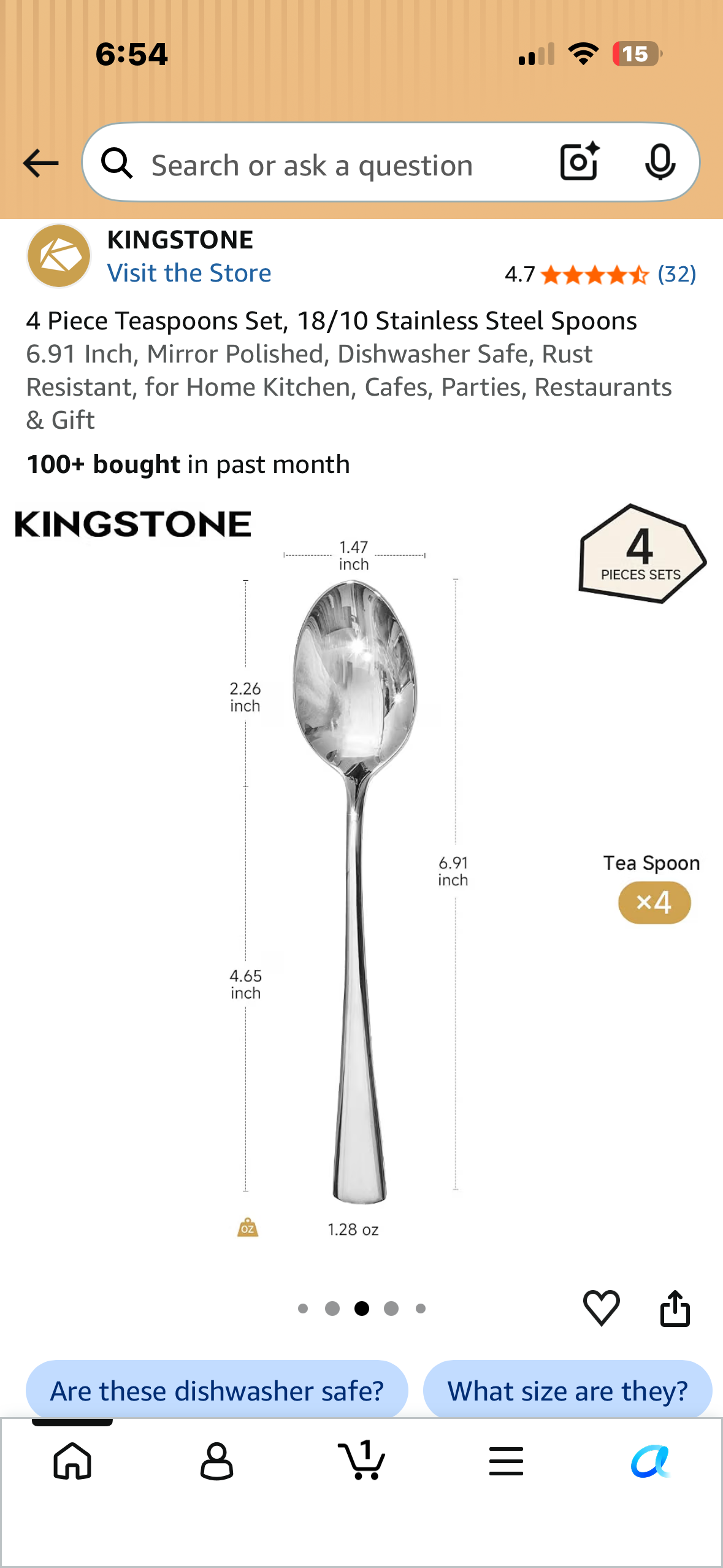 4 Piece Teaspoons Set, 18/10 Stainless Steel Spoons 6.91 Inch, Mirror Polished, Dishwasher Safe, Rust Resistant, for Home Kitchen, Cafes, Parties, Restaurants & Gift