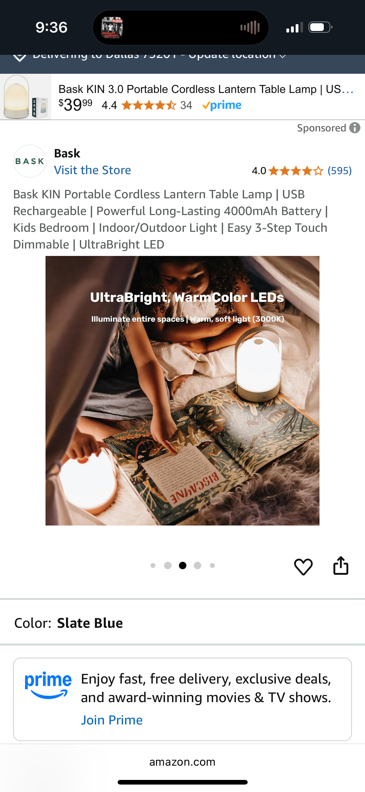 Bask KIN 2.0 Portable Cordless Lantern Table Lamp | USB Rechargeable | Powerful Long-Lasting 4000mAh Battery | Kids Bedroom | Easy 3-Step Touch Dimmable | UltraBright LED (Sunflower Yellow)