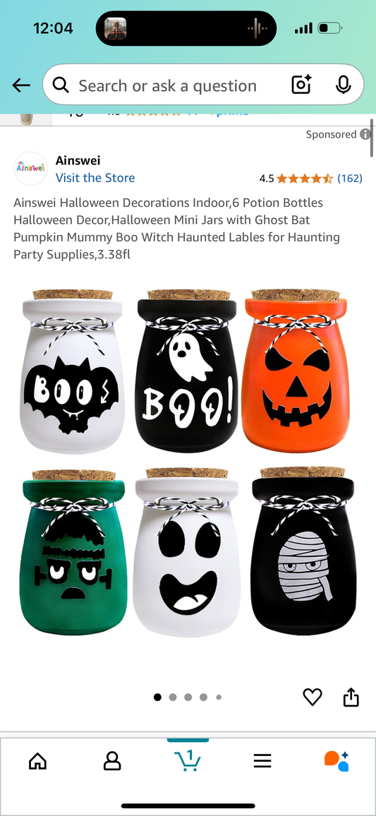 Ainswei Halloween Decorations Indoor,6 Potion Bottles Halloween Decor,Halloween Mini Jars with Ghost Bat Pumpkin Mummy Boo Witch Haunted Lables for Haunting Party Supplies,3.38fl