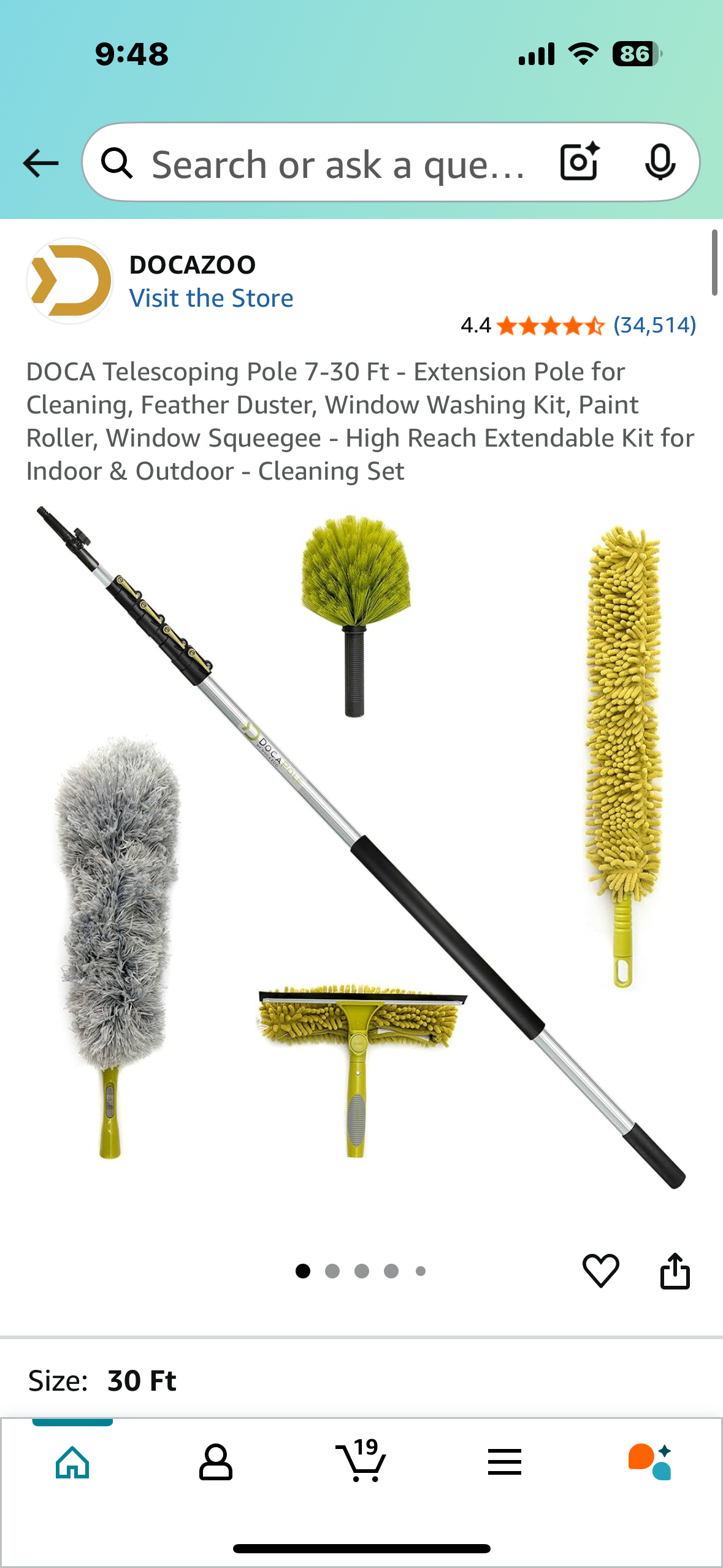 DOCA Telescoping Pole 7-30 Ft - Extension Pole for Cleaning, Feather Duster, Window Washing Kit, Paint Roller, Window Squeegee - High Reach Extendable Kit for Indoor & Outdoor - Cleaning Set (G816)
