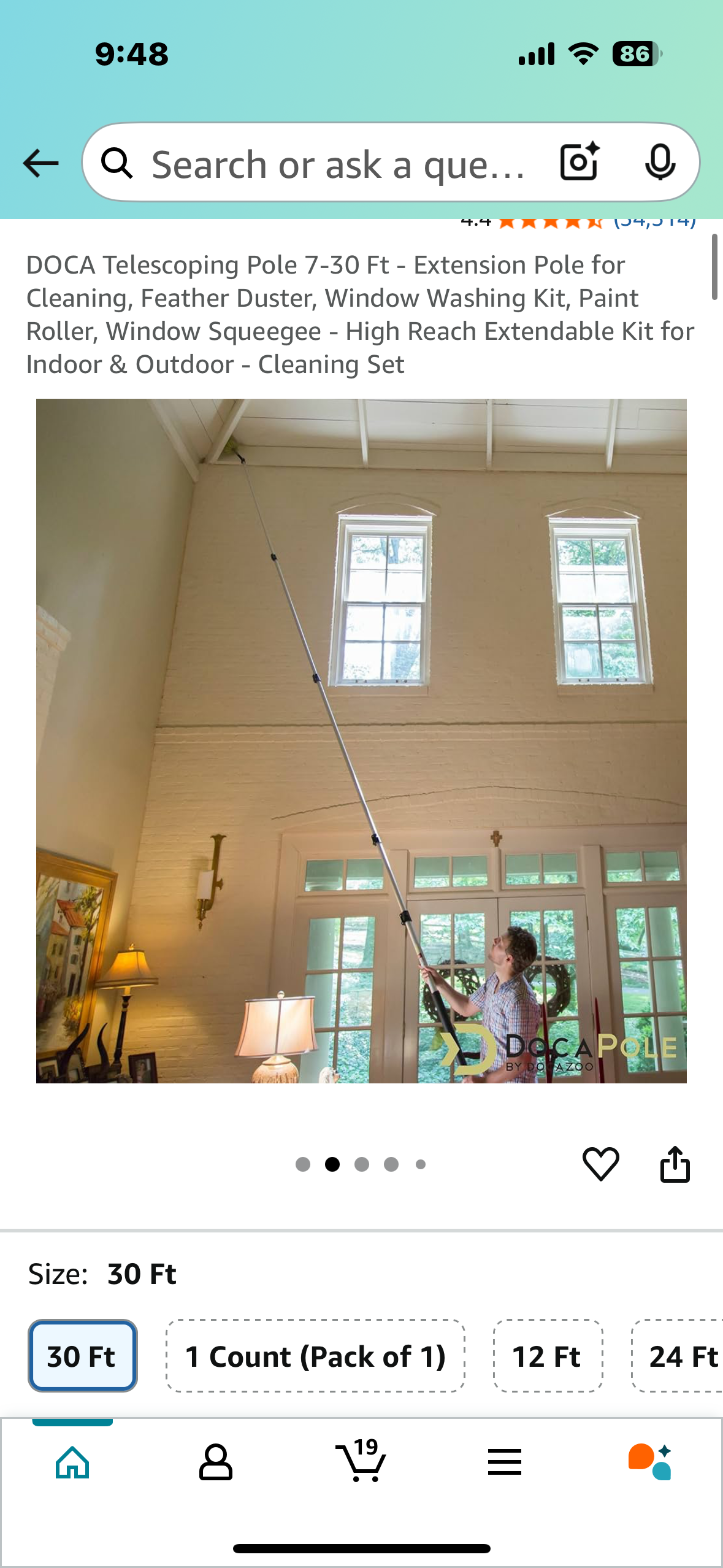 DOCA Telescoping Pole 7-30 Ft - Extension Pole for Cleaning, Feather Duster, Window Washing Kit, Paint Roller, Window Squeegee - High Reach Extendable Kit for Indoor & Outdoor - Cleaning Set (G816)