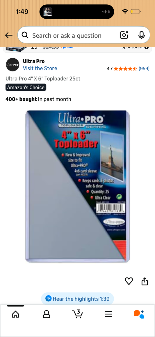 Ultra Pro 4" X 6" Toploader 25ct