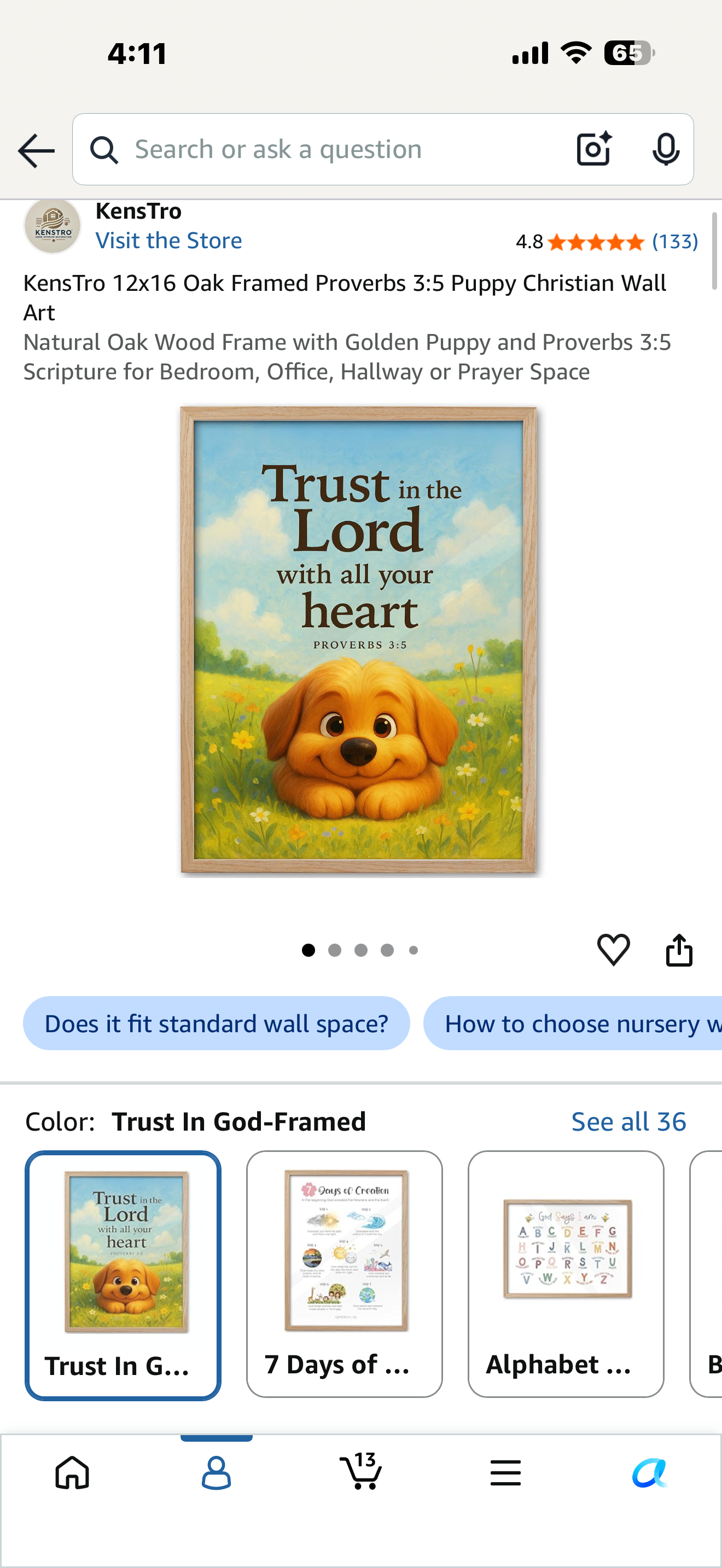 KensTro 12x16 Oak Framed Proverbs 3:5 Puppy Christian Wall Art