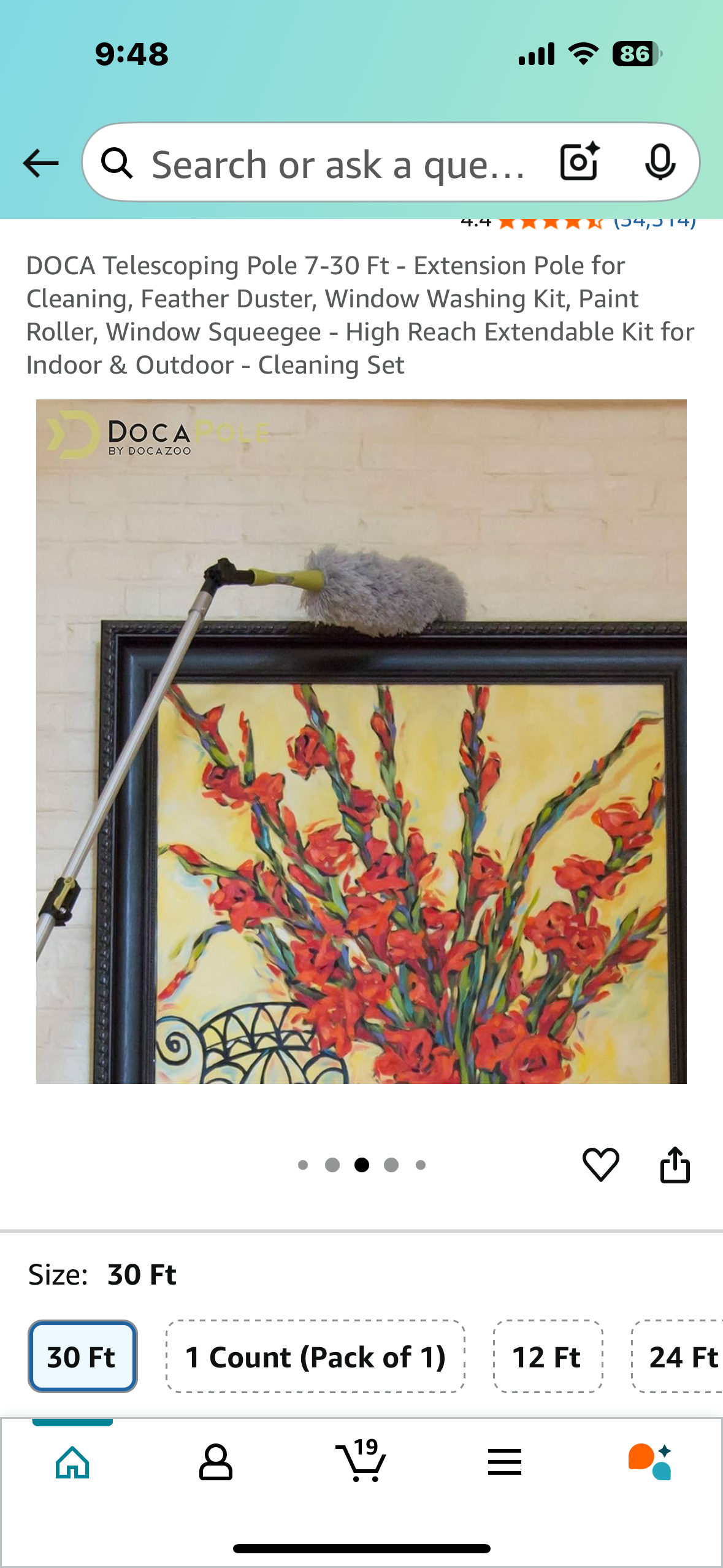 DOCA Telescoping Pole 7-30 Ft - Extension Pole for Cleaning, Feather Duster, Window Washing Kit, Paint Roller, Window Squeegee - High Reach Extendable Kit for Indoor & Outdoor - Cleaning Set (G816)