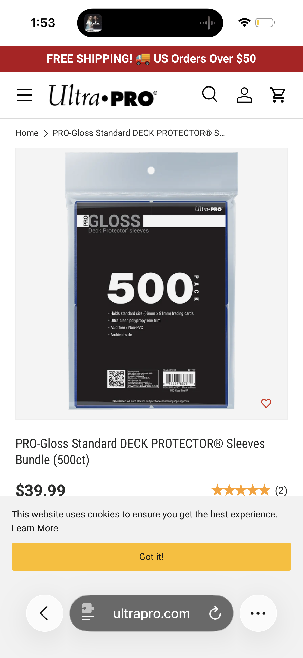 Ultra PRO - 500ct Blue PRO-Gloss Standard Card Sleeve Deck Protector, Protect & Store Collectible, Sports, MTG, D&D Cards, Fits Standard Size, High Clarity Gloss Finish