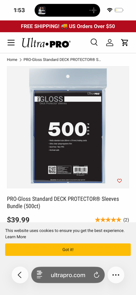 Ultra PRO - 500ct Blue PRO-Gloss Standard Card Sleeve Deck Protector, Protect & Store Collectible, Sports, MTG, D&D Cards, Fits Standard Size, High Clarity Gloss Finish