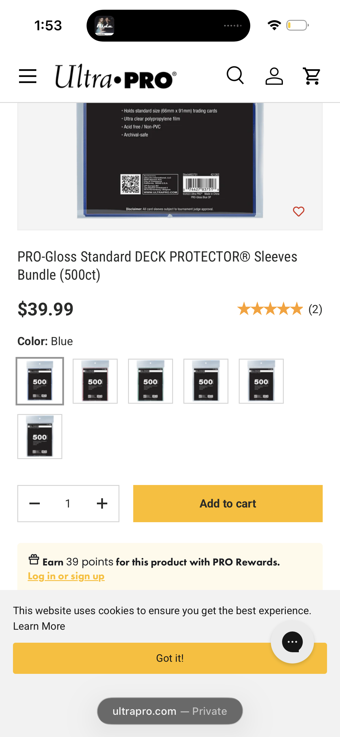 Ultra PRO - 500ct Blue PRO-Gloss Standard Card Sleeve Deck Protector, Protect & Store Collectible, Sports, MTG, D&D Cards, Fits Standard Size, High Clarity Gloss Finish