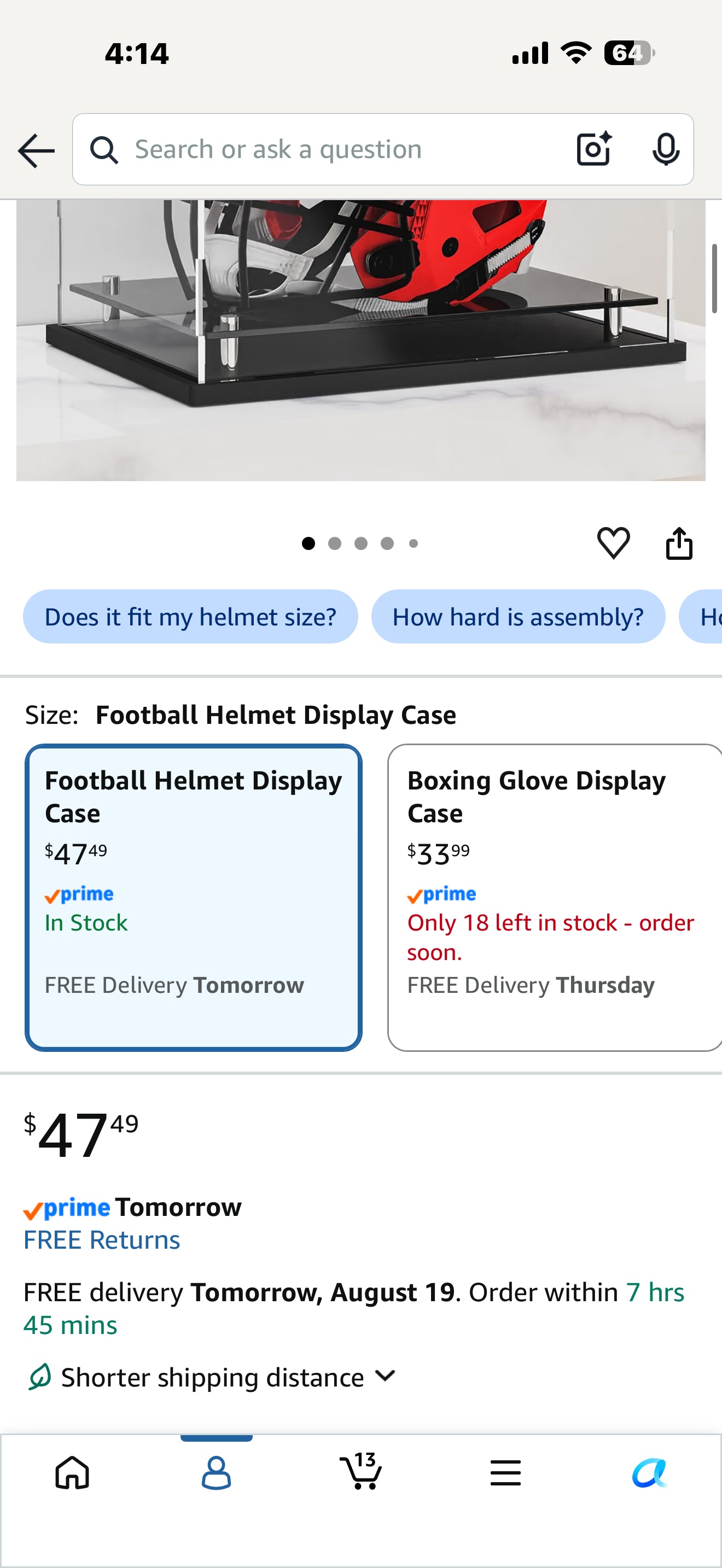 Football Helmet Display Case Full Size, Clear Acrylic Case with Black Base