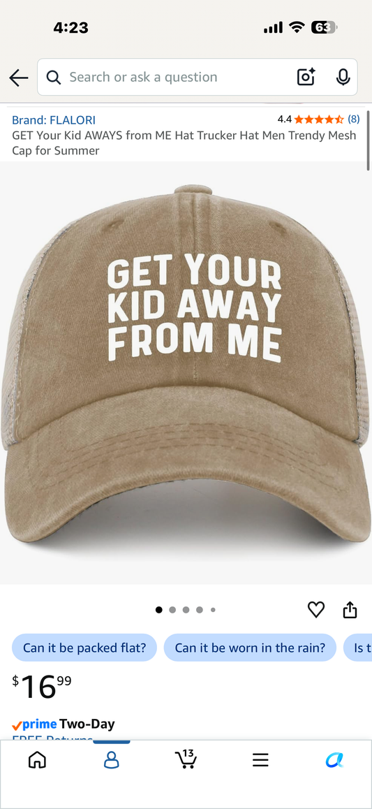 GET Your Kid AWAYS from ME Hat Trucker Hat Men Trendy Mesh Cap for Summer