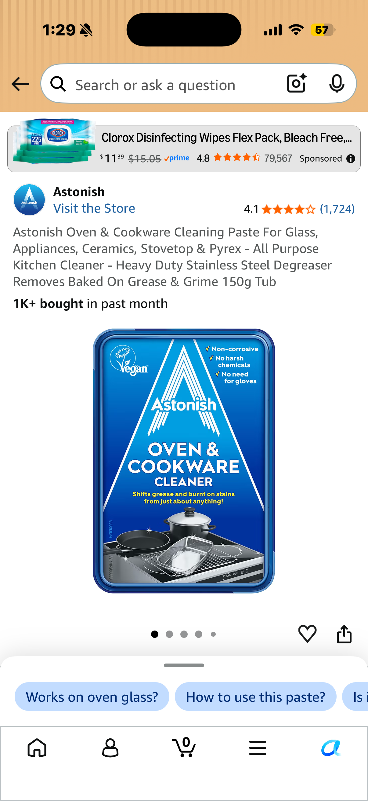 Astonish Oven & Cookware Cleaning Paste For Glass, Appliances, Ceramics, Stovetop & Pyrex - All Purpose Kitchen Cleaner - Heavy Duty Stainless Steel Degreaser Removes Baked On Grease & Grime 150g Tub