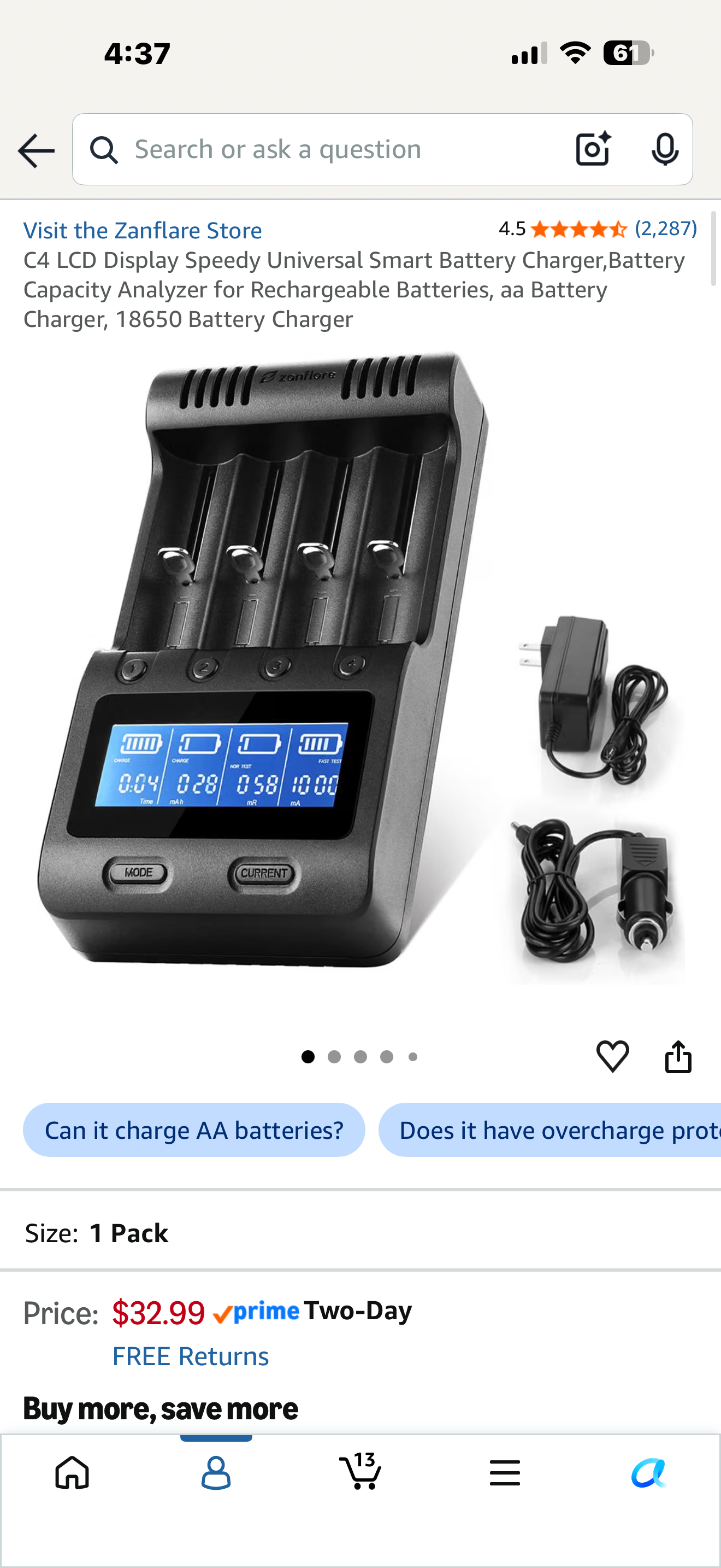 C4 LCD Display Speedy Universal Smart Battery Charger,Battery Capacity Analyzer for Rechargeable Batteries, aa Battery Charger, 18650 Battery Charger