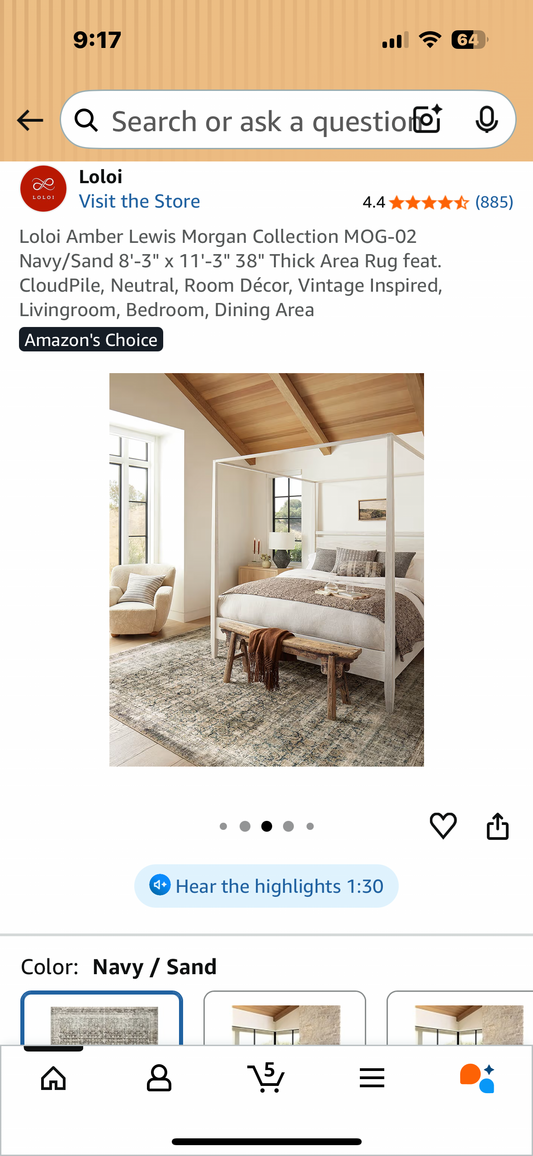 Loloi Amber Lewis Morgan Collection 8’ 3" x 11'-3" x 38" Thick Area Rug, Vintage Inspired, Livingroom, Bedroom, Dining Area, Navy/Sand (L1079)