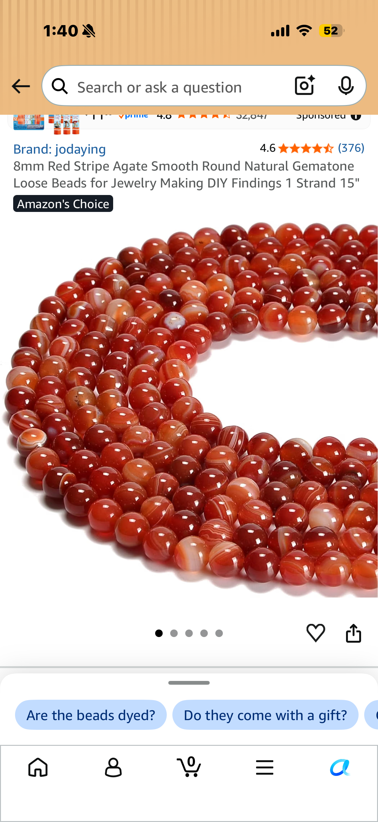 8mm Red Stripe Agate Smooth Round Natural Gematone Loose Beads for Jewelry Making DIY Findings 1 Strand 15