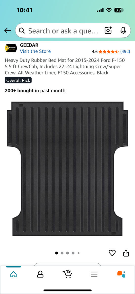 Heavy Duty Rubber Bed Mat for 2015-2024 Ford F-150 5.5, CrewCab, All Weather Liner, Black (G818)