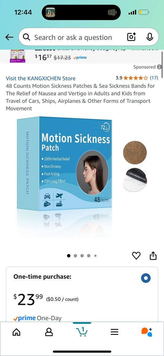 48 Counts Motion Sickness Patches & Sea Sickness Bands for The Relief of Nausea and Vertigo in Adults and Kids from Travel of Cars, Ships, Airplanes & Other Forms of Transport Movement