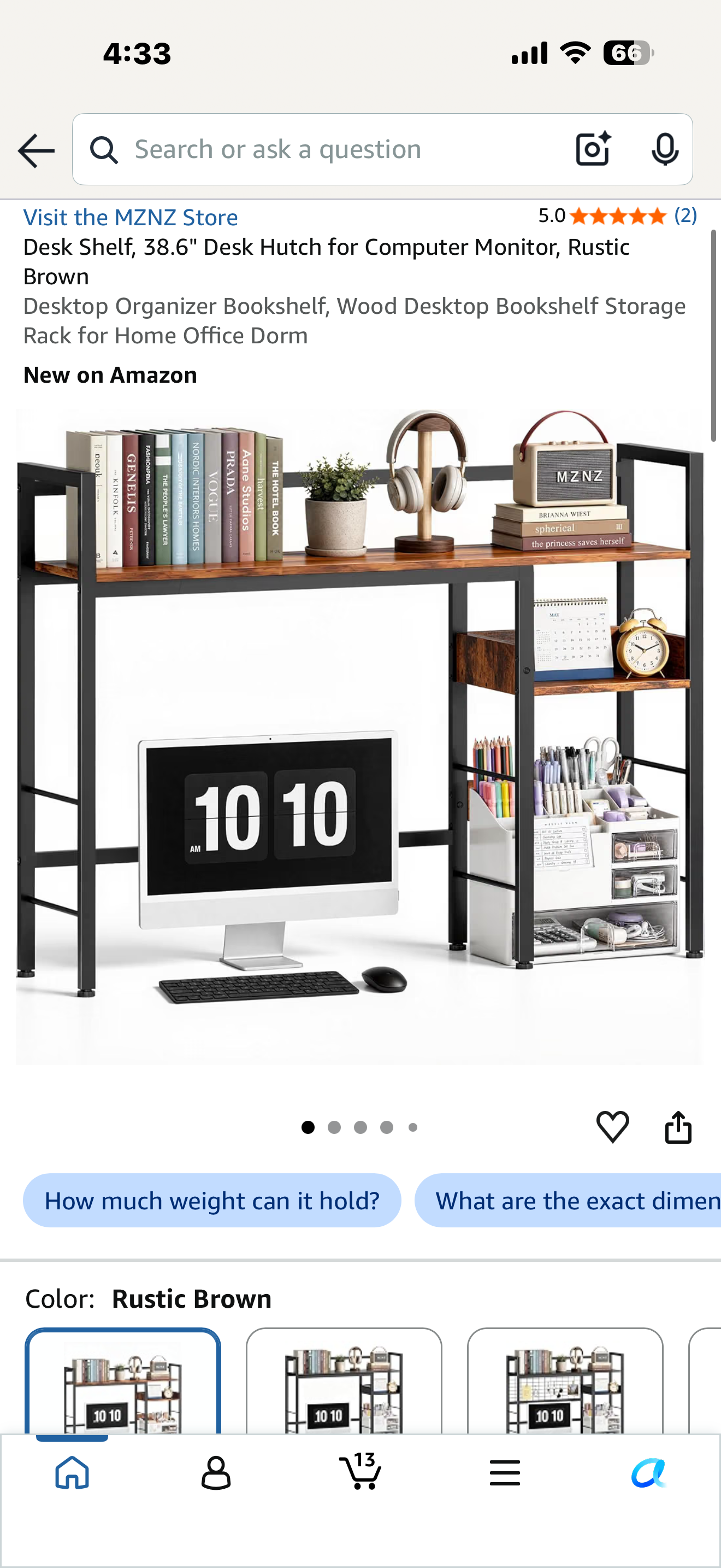 Desk Shelf, 38.6" Desk Hutch for Computer Monitor, Rustic Brown Desktop Organizer Bookshelf, Wood Desktop Bookshelf Storage Rack for Home Office Dorm