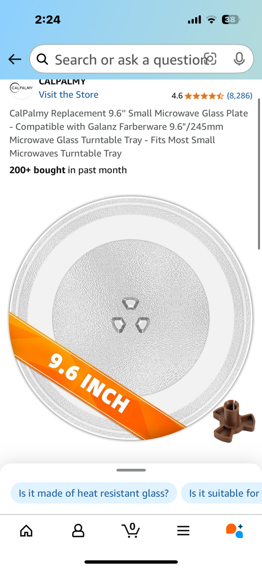 CalPalmy Replacement 9.6'' Small Microwave Glass Plate - Compatible with Galanz Farberware 9.6"/245mm Microwave Glass Turntable Tray - Fits Most Small Microwaves Turntable Tray