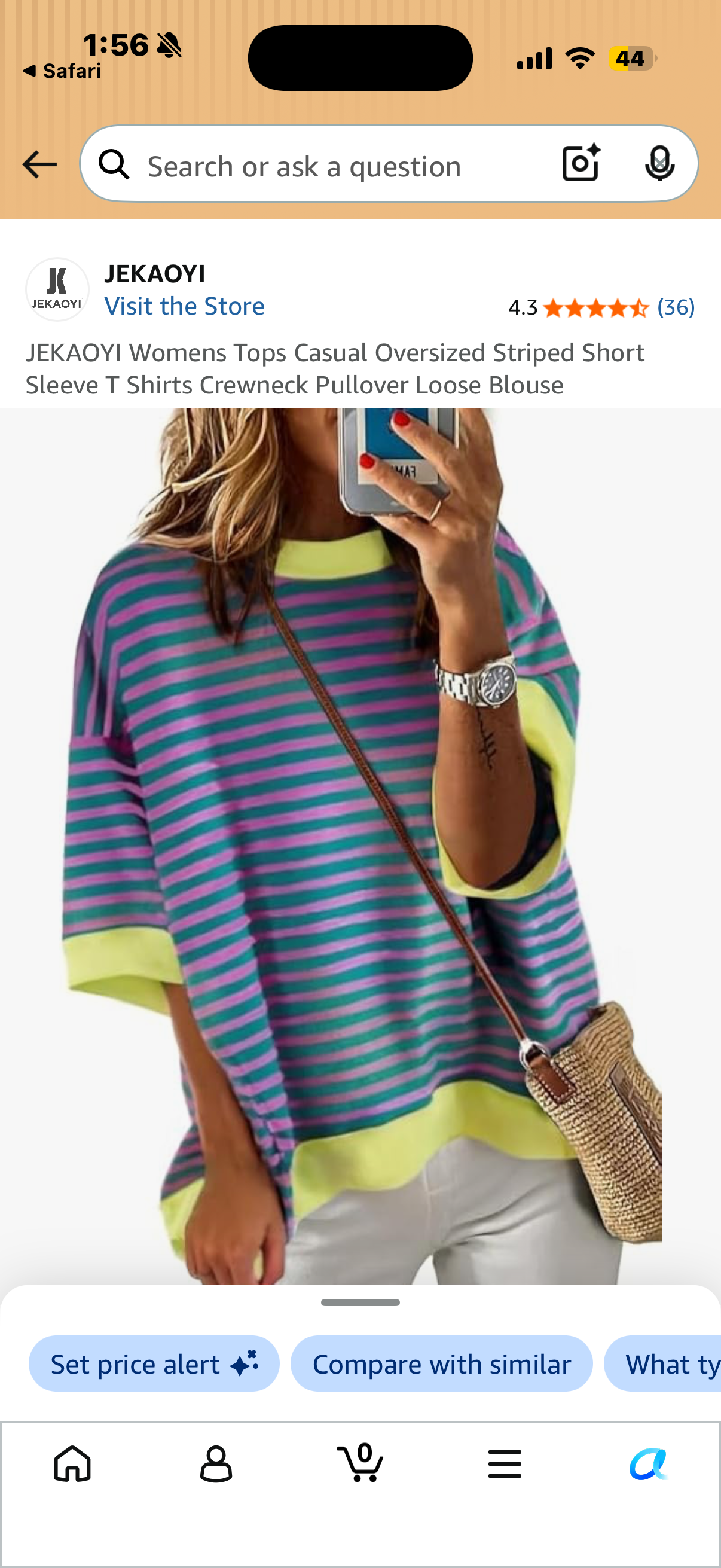 JEKAOYI Womens Tops Casual Oversized Striped Short Sleeve T Shirts Crewneck Pullover Loose Blouse. ( Size XL)
