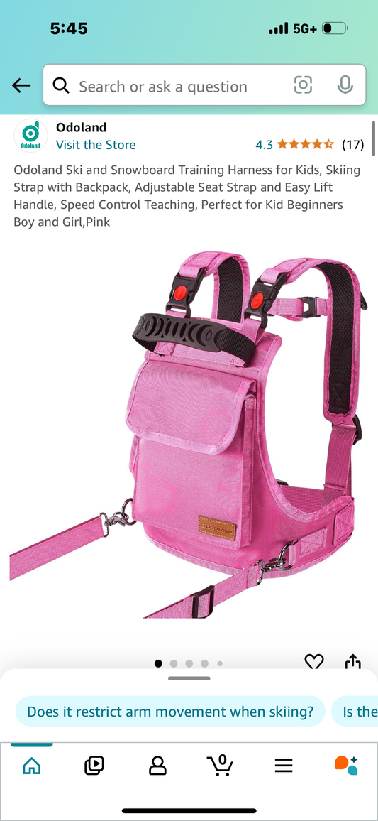 Ski and Snowboard Training Harness for Kids, Skiing Strap with Backpack, Adjustable Seat Strap and Easy Lift Handle, Speed Control Teaching, Perfect for Kid Beginners Boy and Girl,Pink