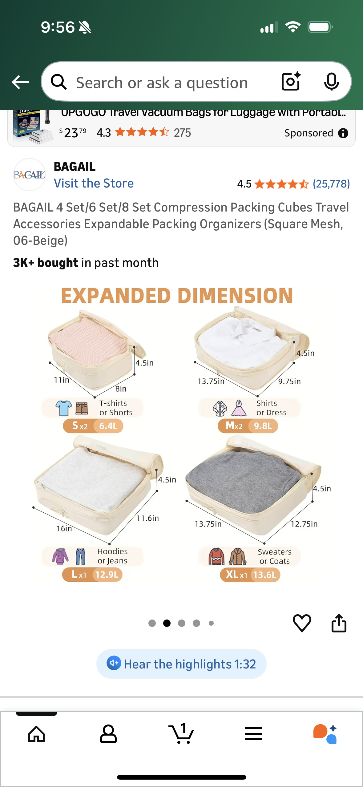 BAGAIL 4 Set/6 Set/8 Set Compression Packing Cubes Travel Accessories Expandable Packing Organizers (Square Mesh, 06-Beige)