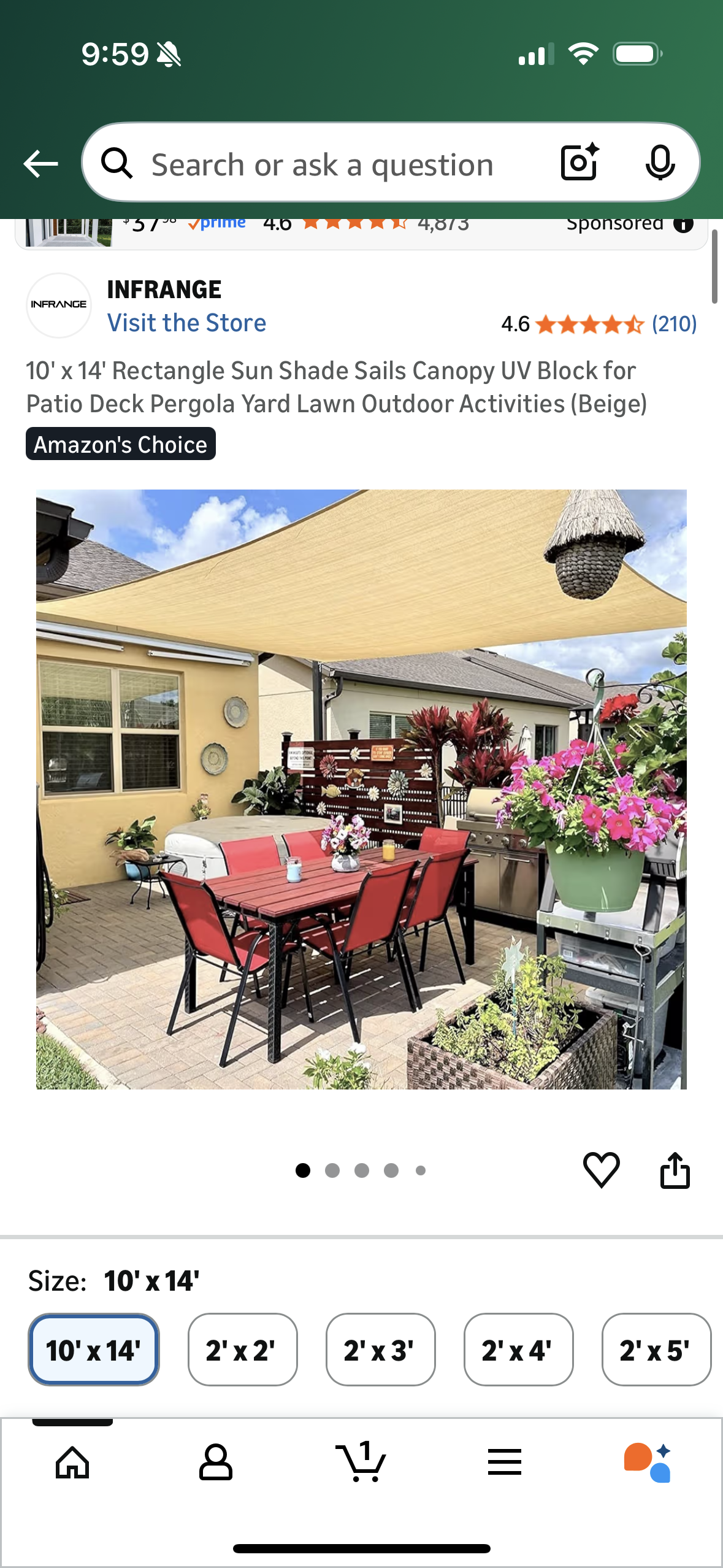 10' x 14' Rectangle Sun Shade Sails Canopy UV Block for Patio Deck Pergola Yard Lawn Outdoor Activities (Beige)