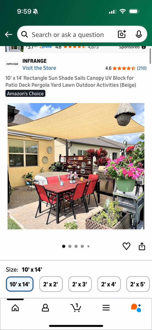 10' x 14' Rectangle Sun Shade Sails Canopy UV Block for Patio Deck Pergola Yard Lawn Outdoor Activities (Beige)