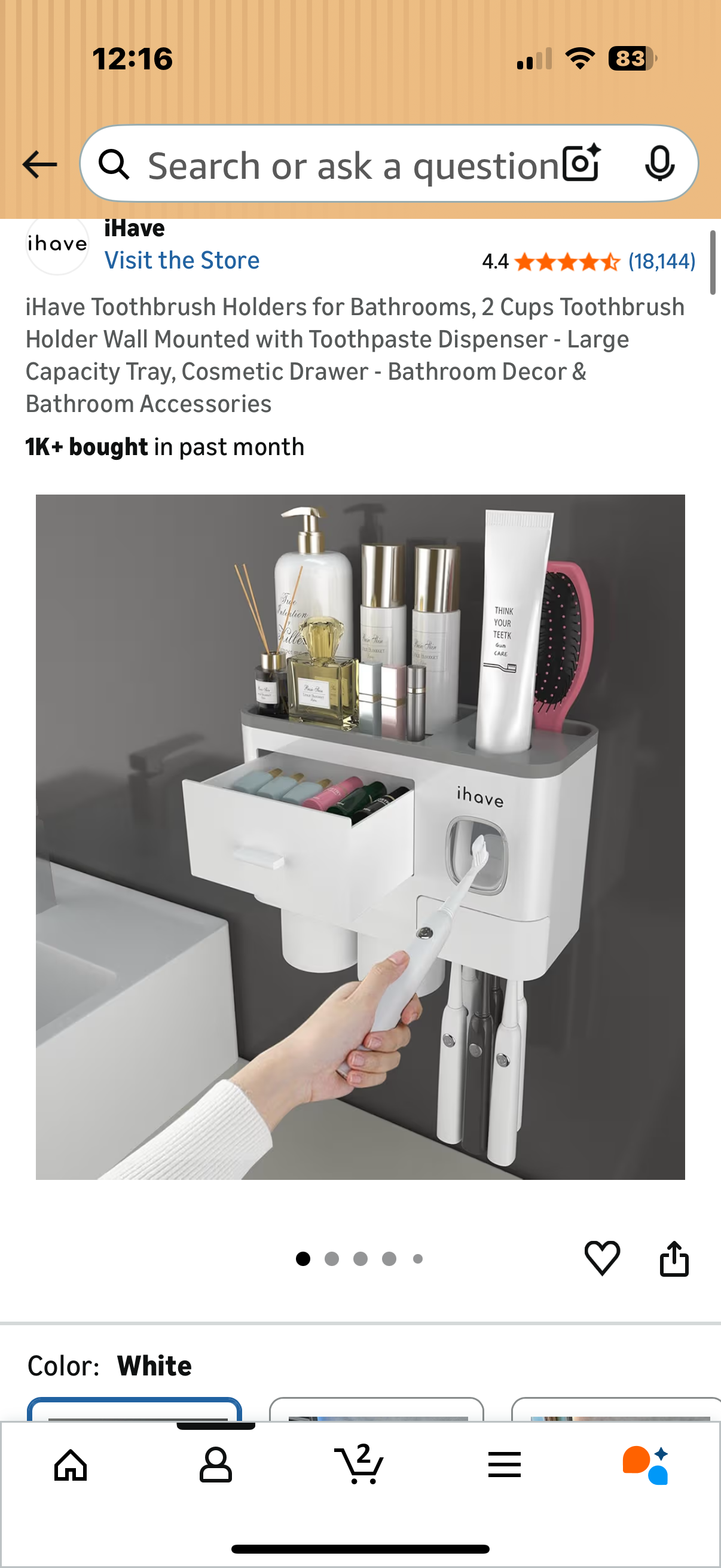 iHave Toothbrush Holders for Bathrooms, 2 Cups Toothbrush Holder Wall Mounted with Toothpaste Dispenser - Large Capacity Tray, Cosmetic Drawer - Bathroom Decor & Bathroom Accessories