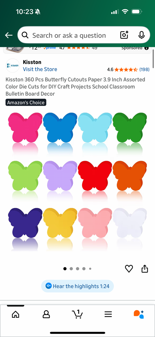 Kisston 360 Pcs Butterfly Cutouts Paper 3.9 Inch Assorted Color Die Cuts for DIY Craft Projects School Classroom Bulletin Board Decor