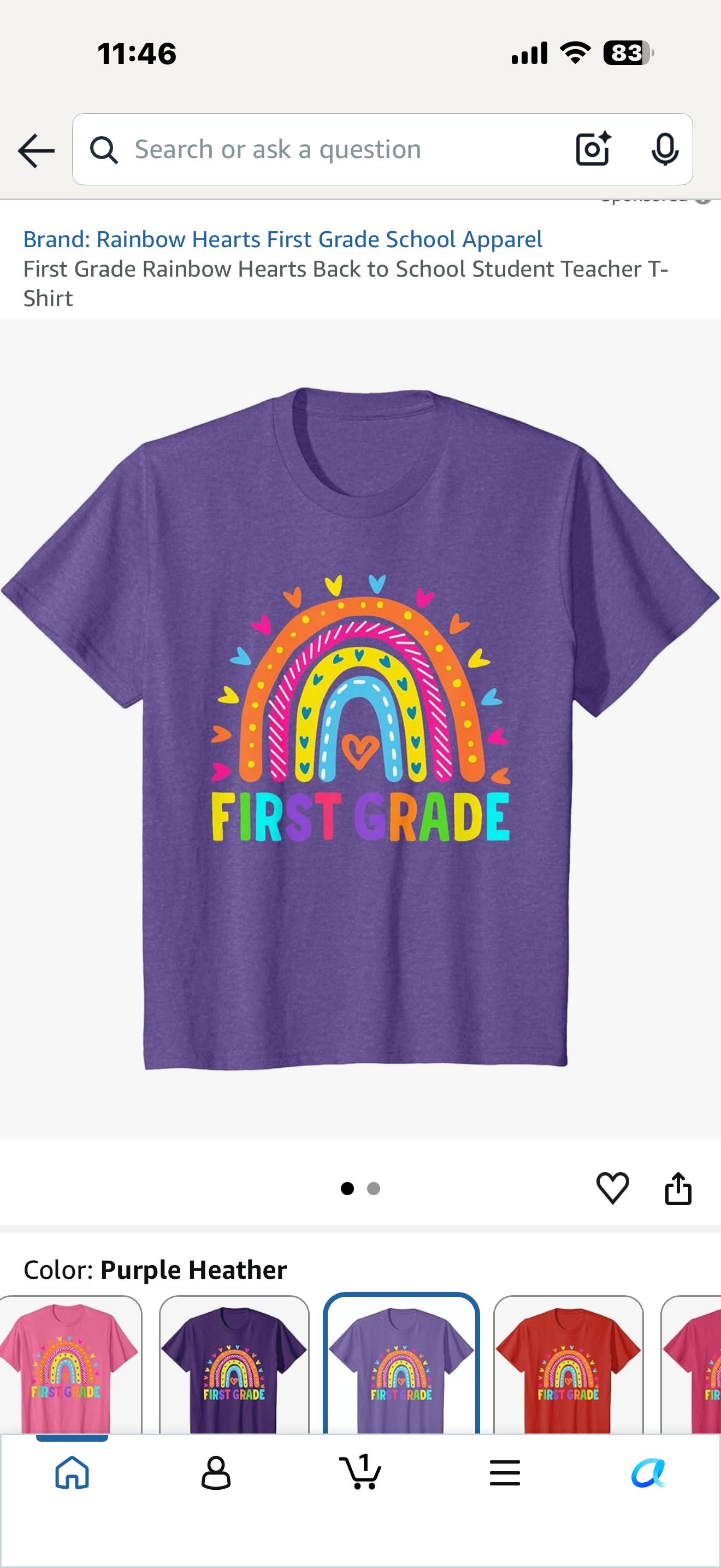 First Grade Rainbow Hearts Back to School Student Teacher T-Shirt (Size 2XL)