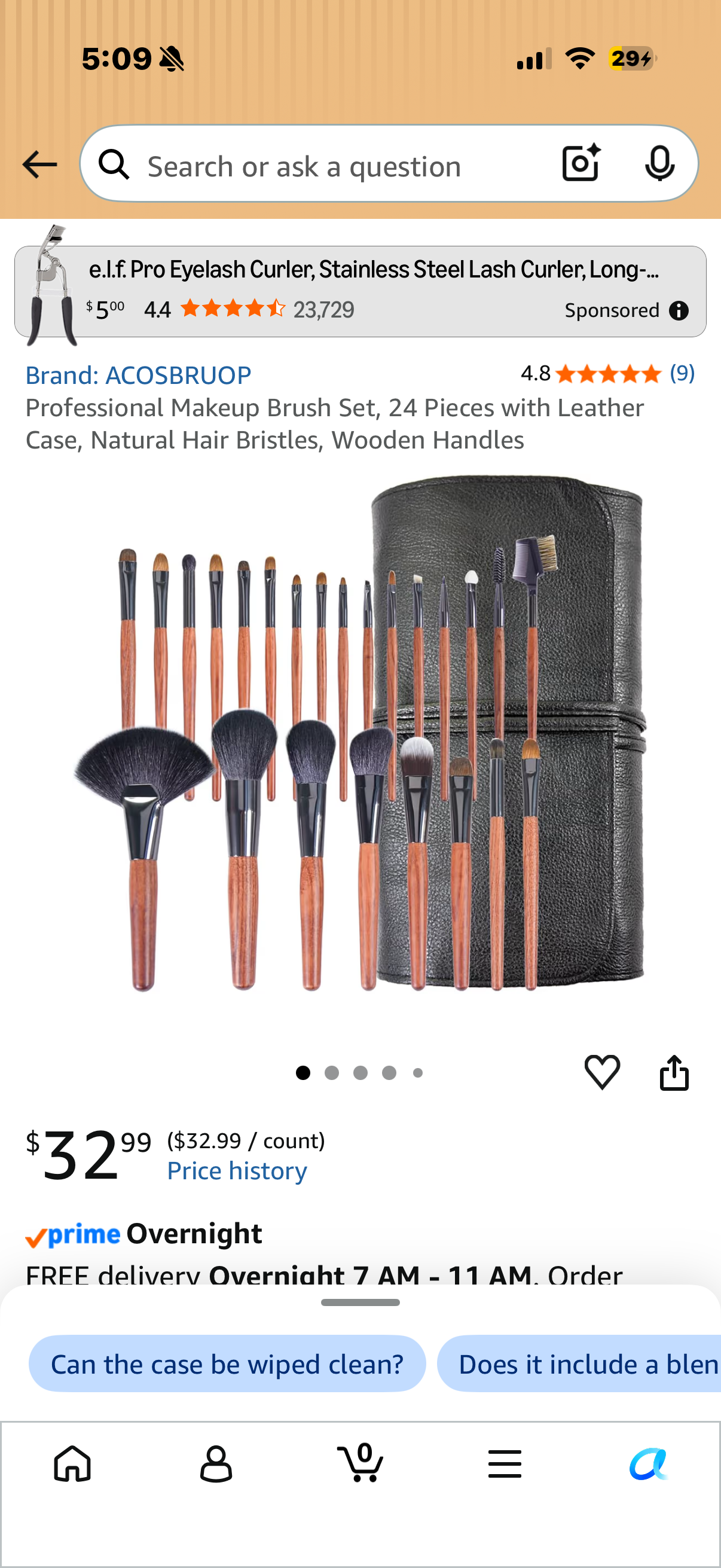 Professional Makeup Brush Set, 24 Pieces with Leather Case, Natural Hair Bristles, Wooden Handles