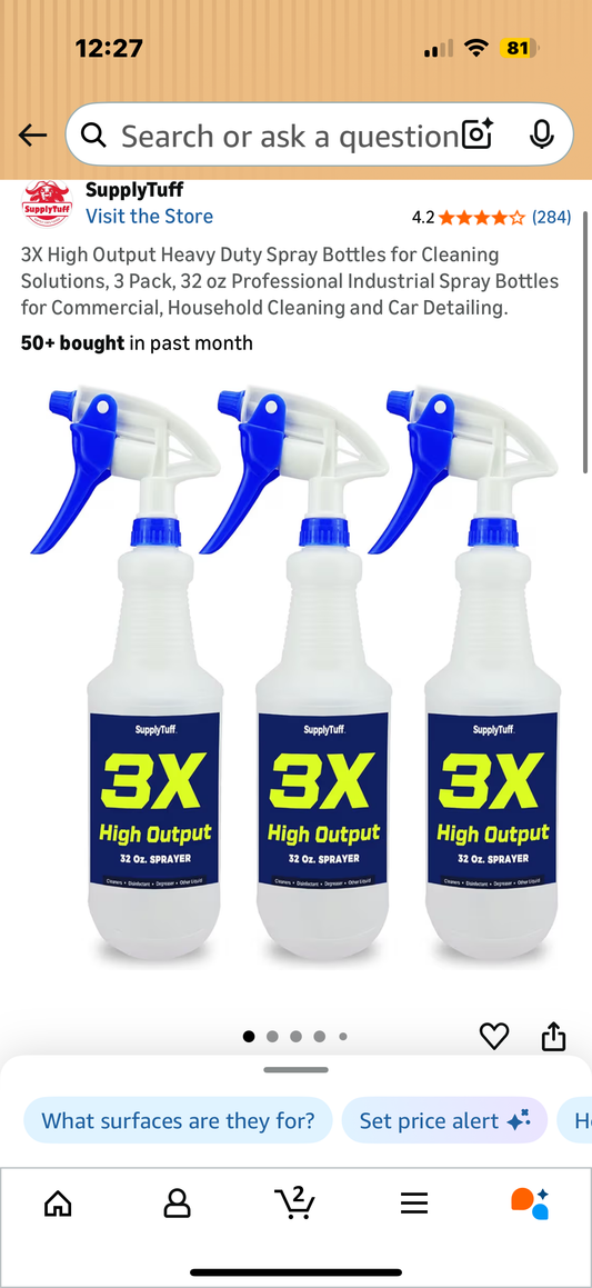 3X High Output Heavy Duty Spray Bottles for Cleaning Solutions, 3 Pack, 32 oz Professional Industrial Spray Bottles for Commercial, Household Cleaning and Car Detailing