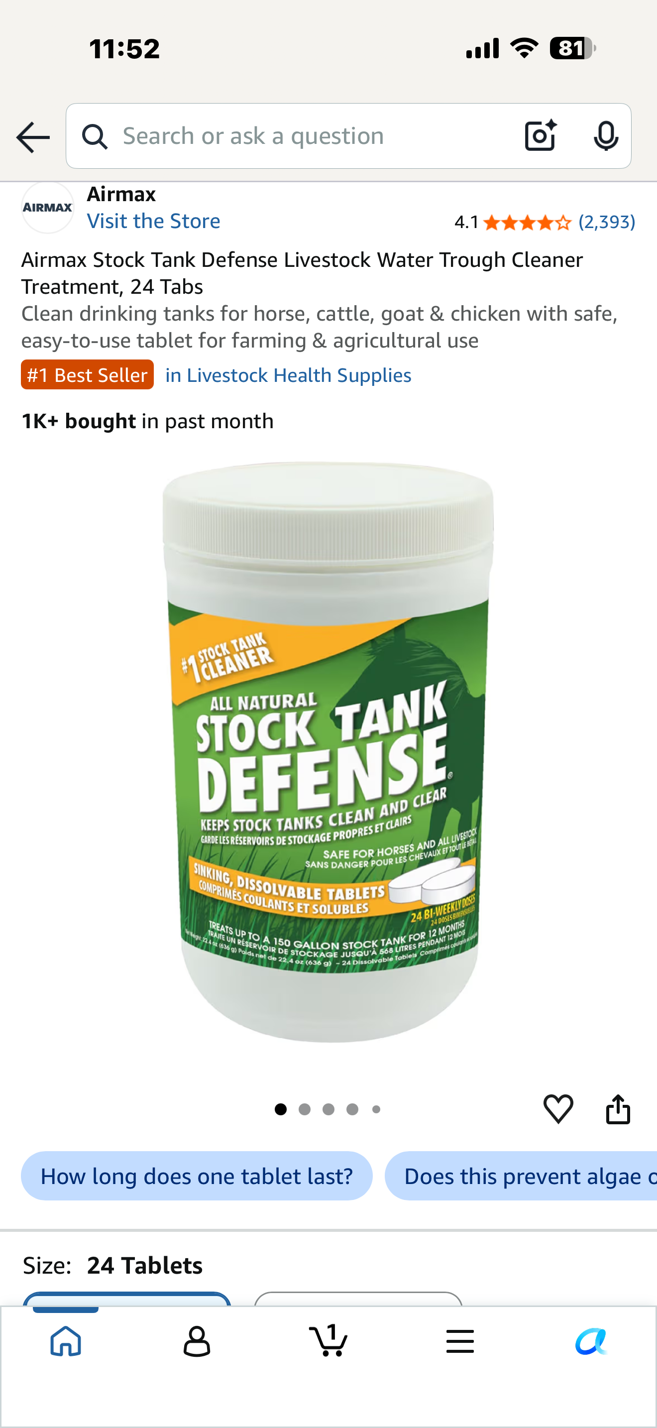 Stock Tank Defense Livestock Water Trough Cleaner Treatment