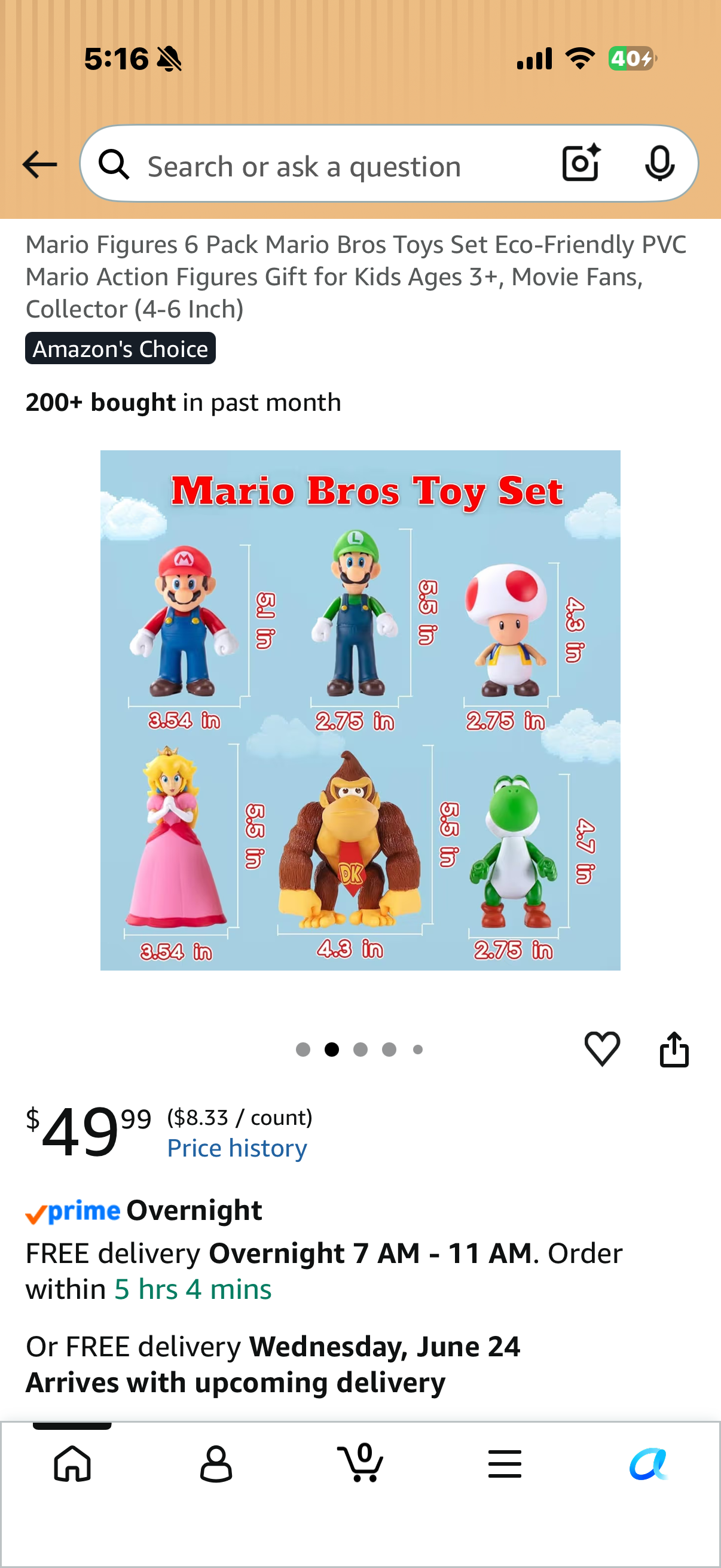 Mario Figures 6 Pack Mario Bros Toys Set Eco-Friendly PVC Mario Action Figures Gift for Kids Ages 3+, Movie Fans, Collector (4-6 Inch)